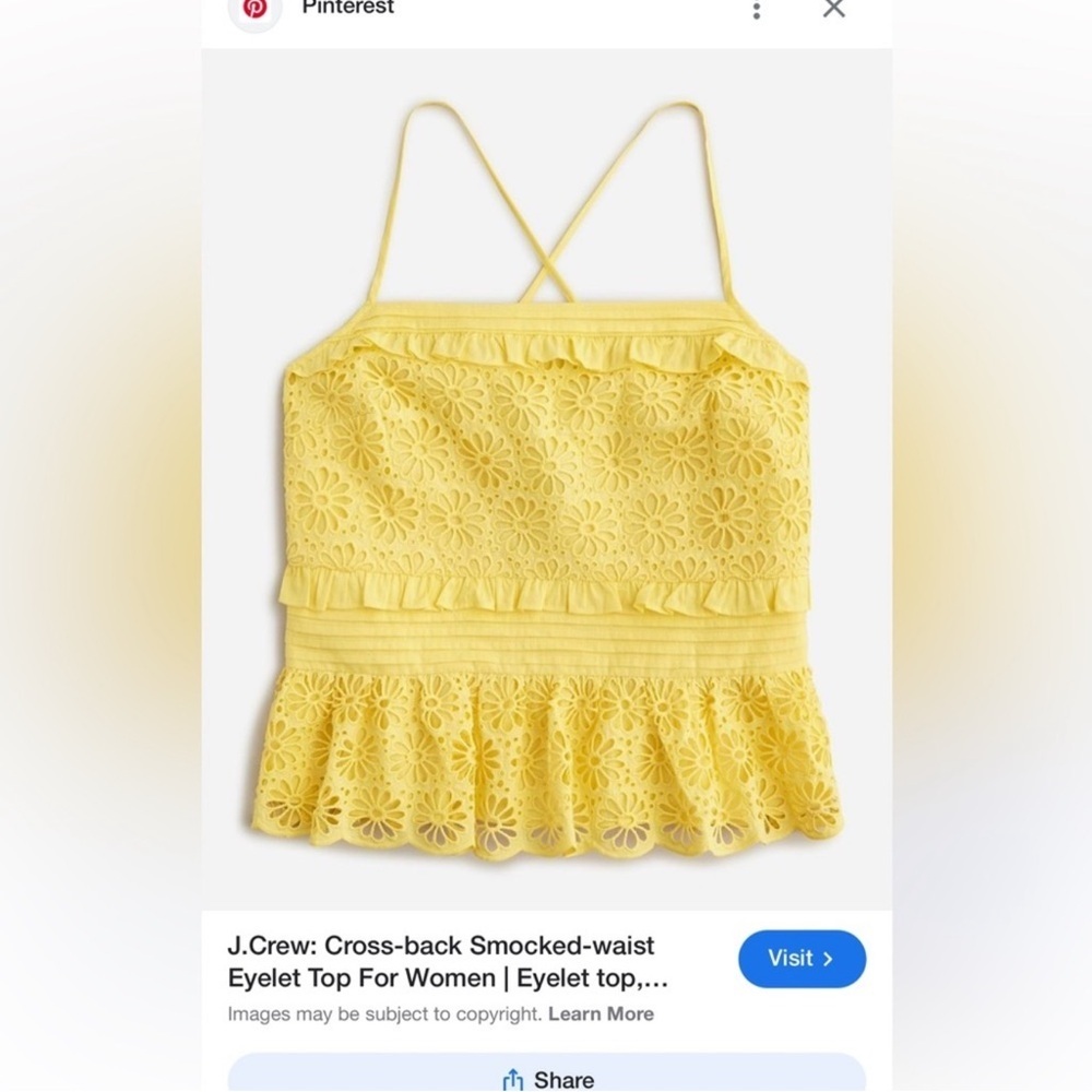 J. Crew Cross-Back Smocked Waist Sunflower Yellow Eyelet Top - Picture 3 of 10